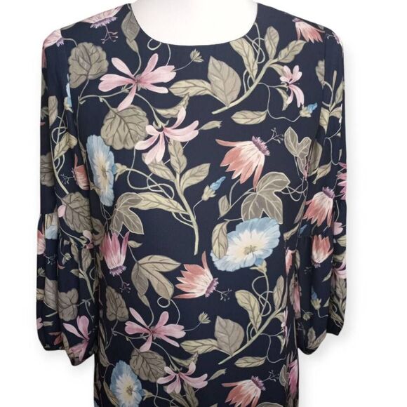 ANN TAYLOR NAVY FLORAL SHIFT DRESS SZ.4P EUC. - Picture 2 of 6